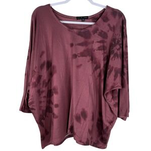 Kim &‎ Cami Womens Top 1X Plus Size Maroon Tie Dye Oversized Soft Stretch Dolman